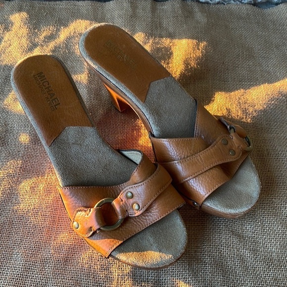 Michael Kors, brown slides, wooden retro vintage Y2K Rare Size 7 - Picture 1 of 16